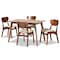 Baxton Studio Katya Mid-Century Modern Sand Fabric and Walnut Brown Finished Wood 5-Piece Dining Set 183-11636-11644-Zoro - alternate 1